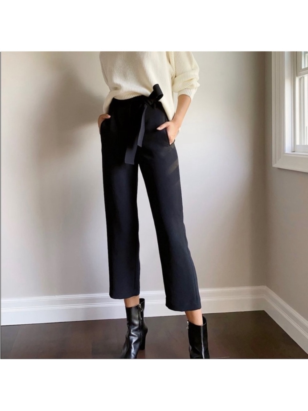 Aritzia Wilfred High Rise Tie-Front Jallade Black Pant 00